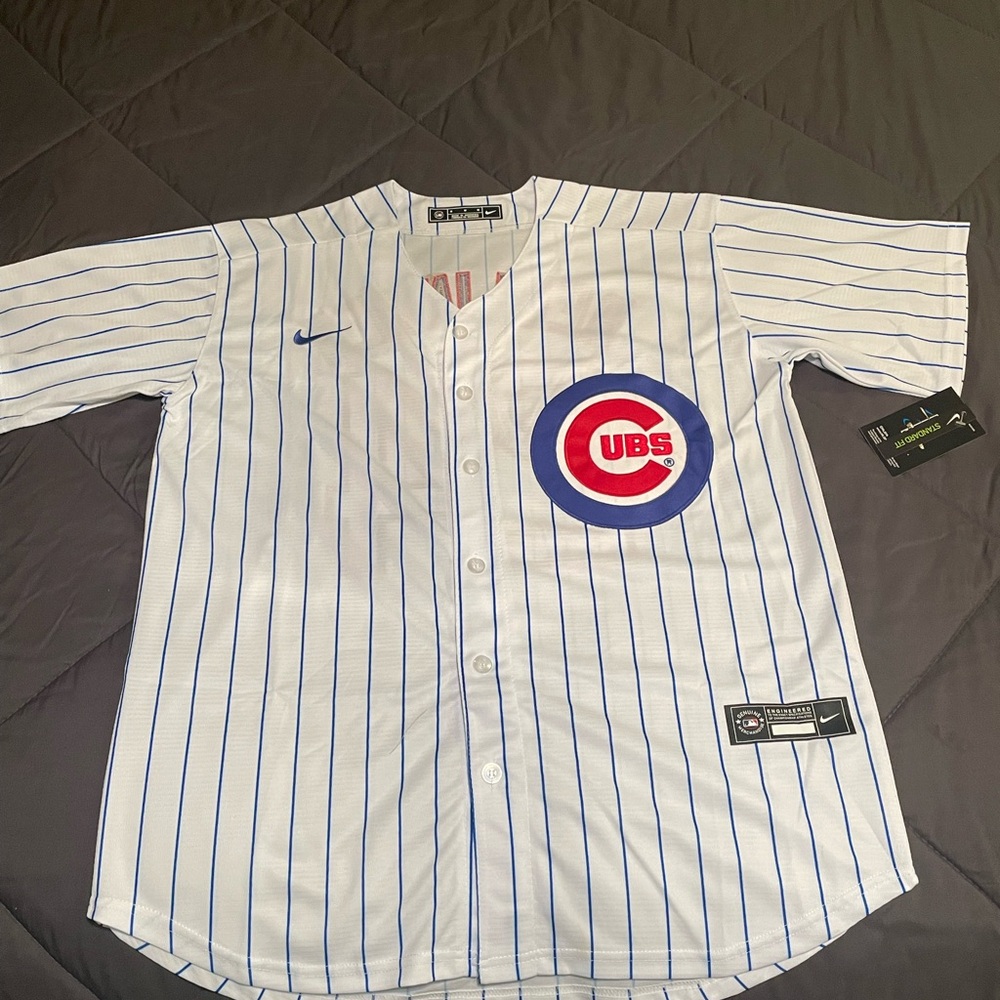 Nike White and Blue Cubs Jersey